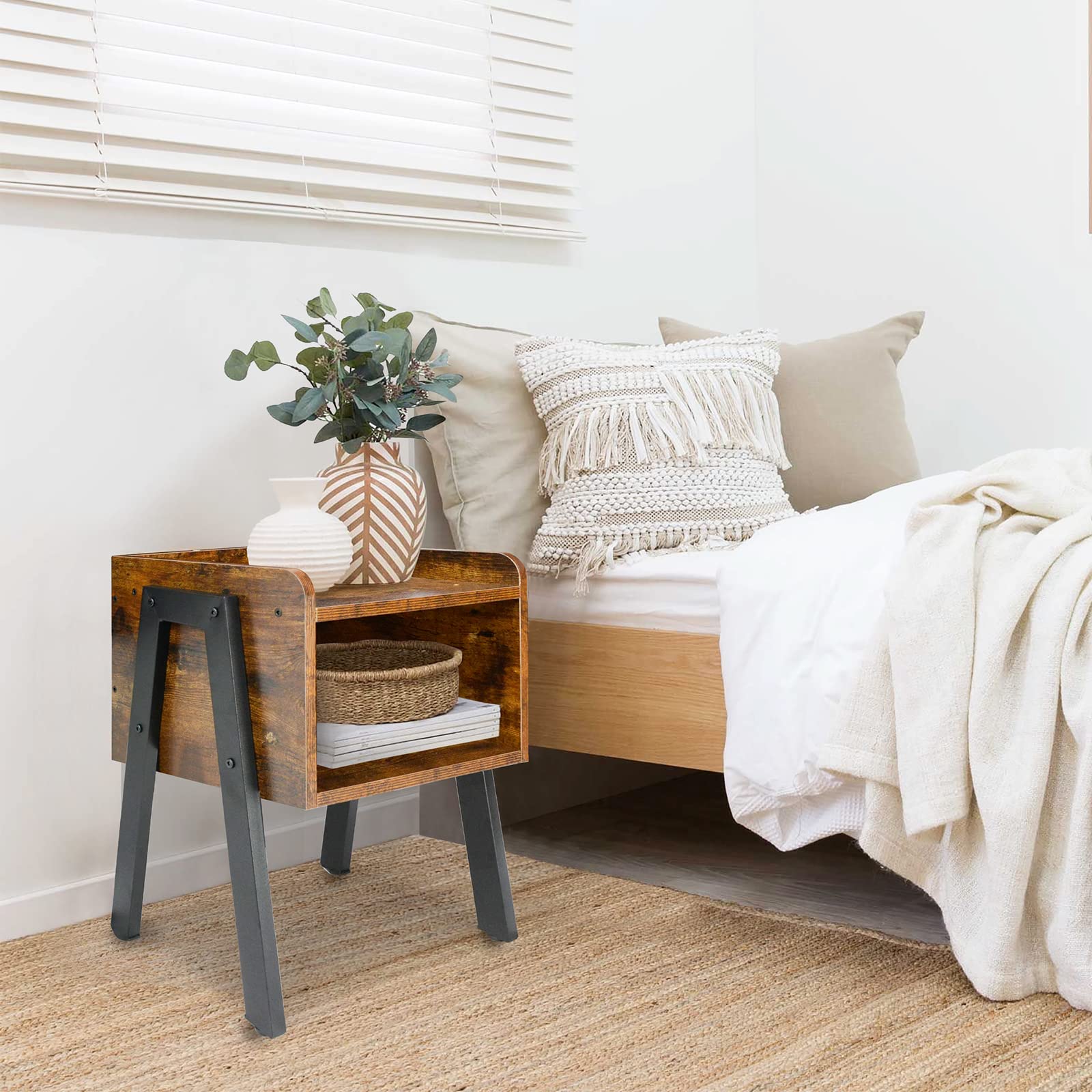 Nightstand with Storage Shelf,Mid Century Modern Bedside Table